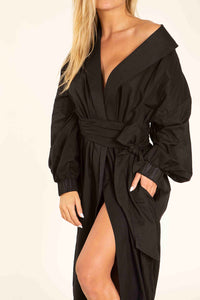 Black Abatha robe, showing on a model.