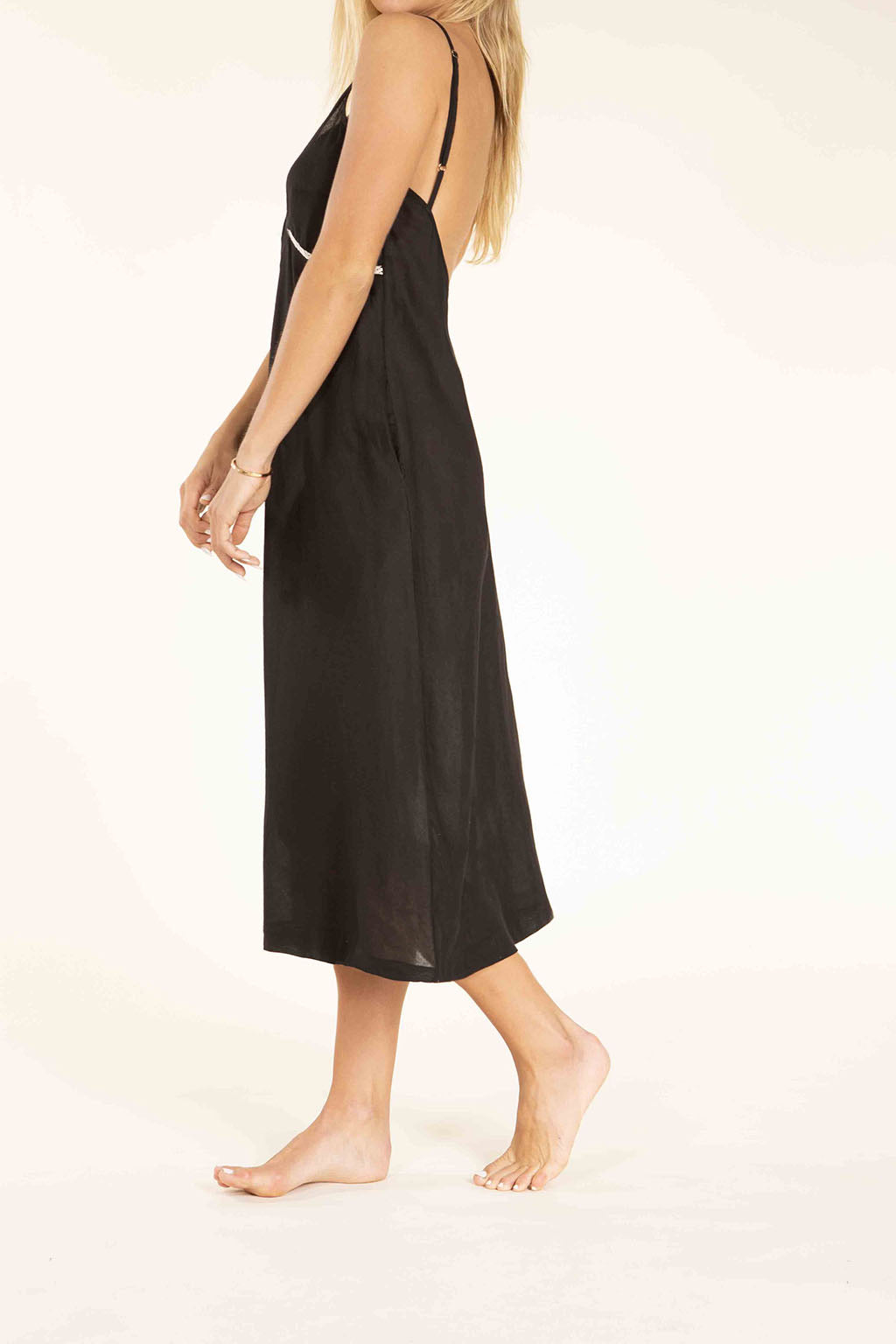 black cotton slip dress Greta Cotton Voile Slip Dress In Black 0