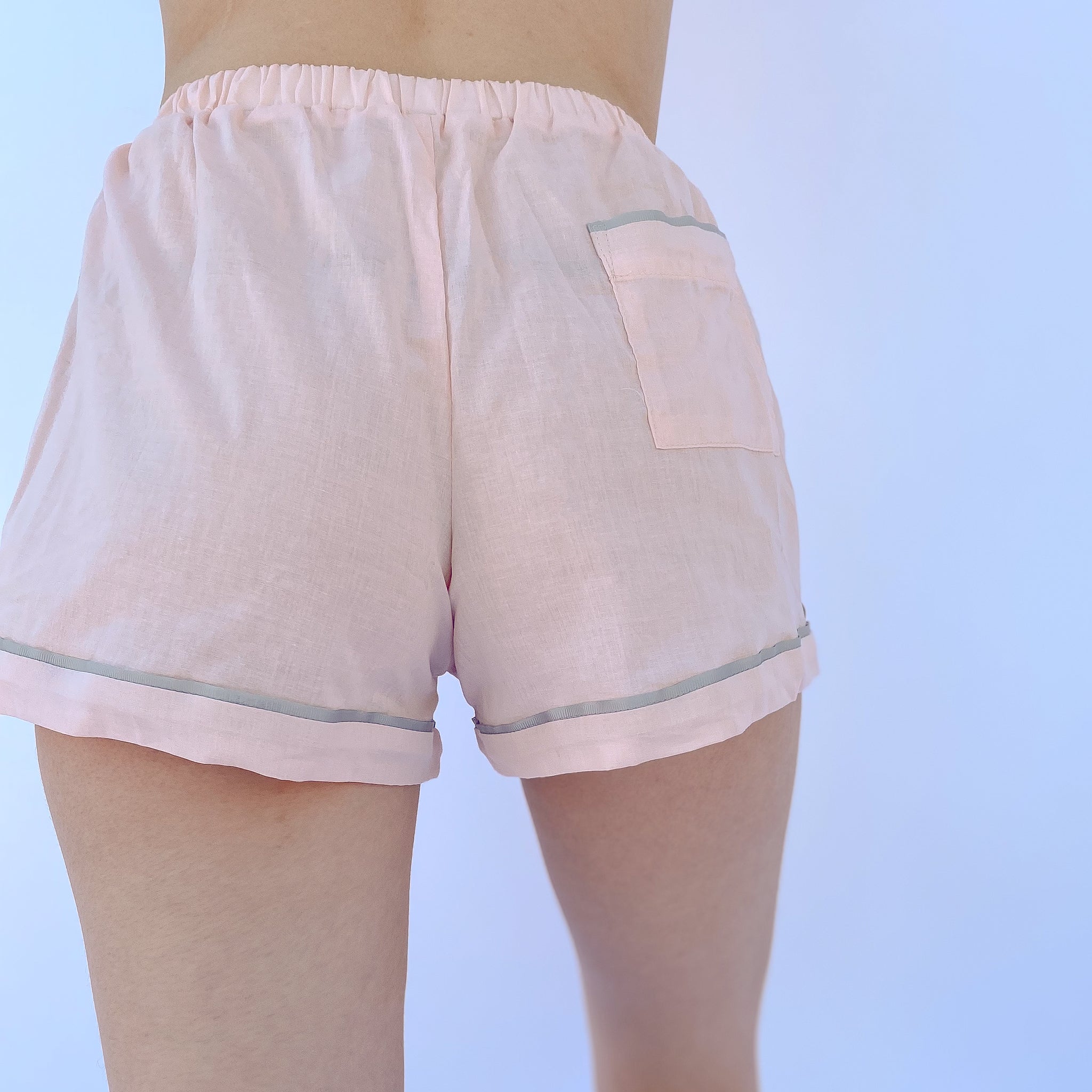 Agnes Cotton Pajamas Shorts in Blush - back pocket