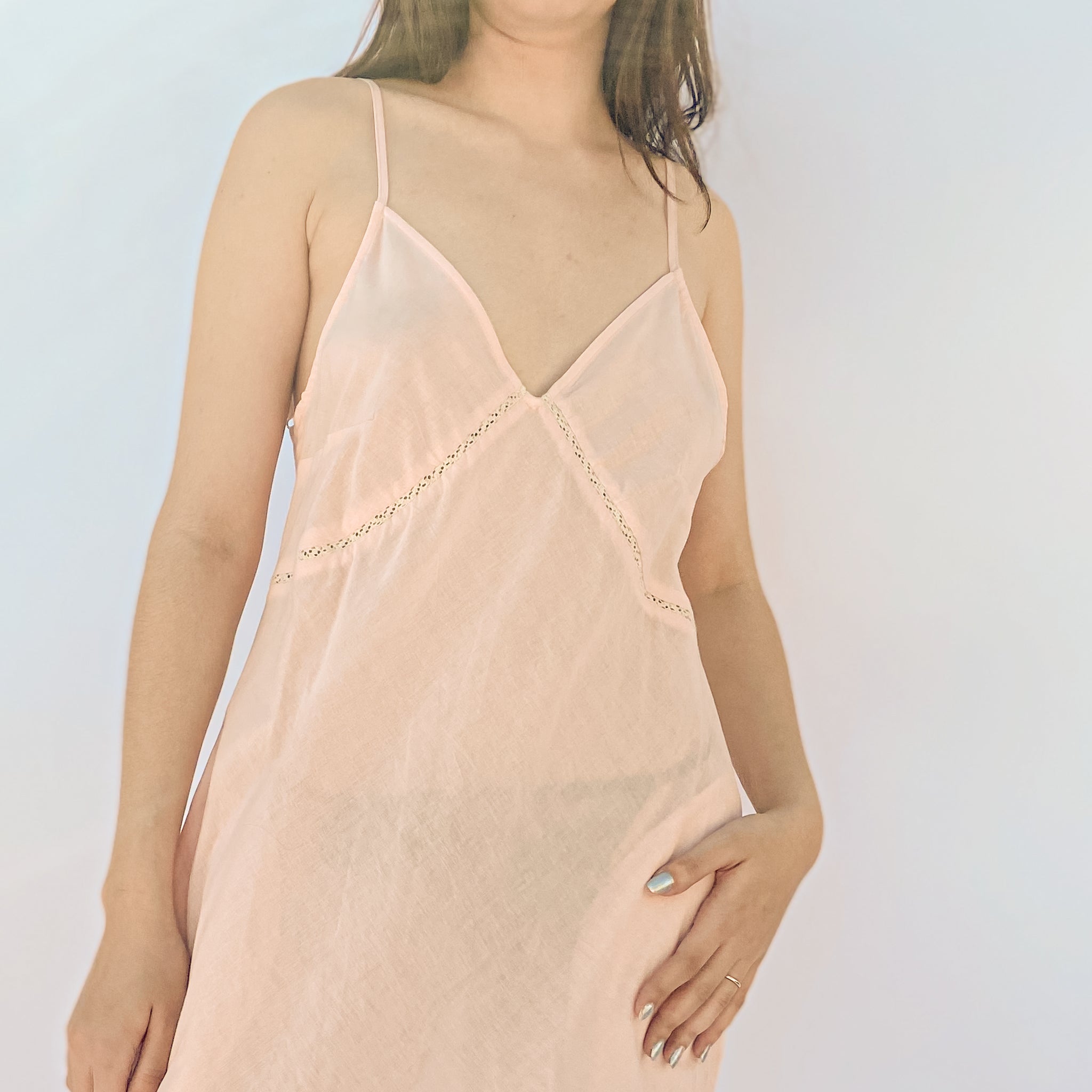 Penelope Cotton Slip Dress In Blush - front detail