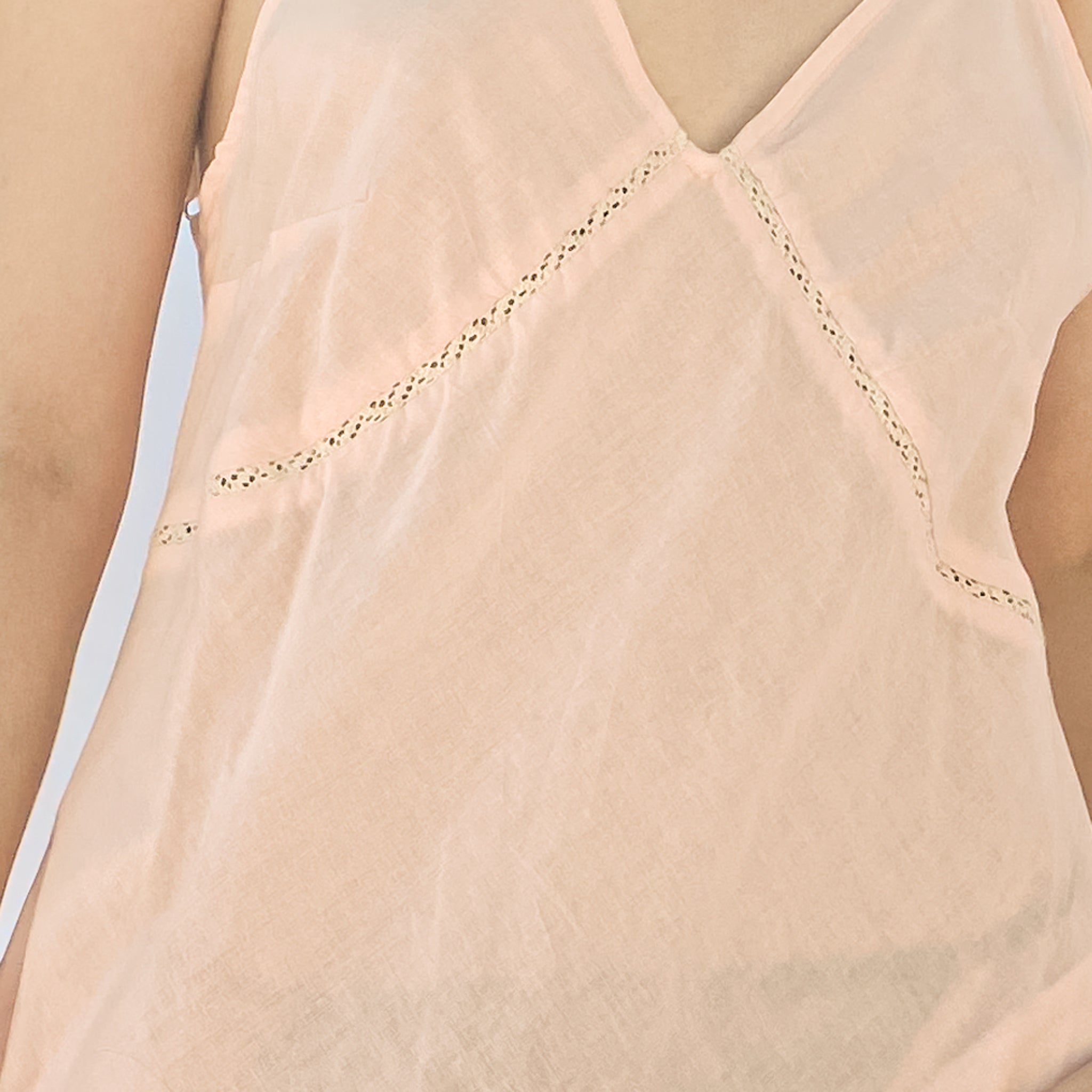 Penelope Cotton Slip Dress In Blush - lace detail