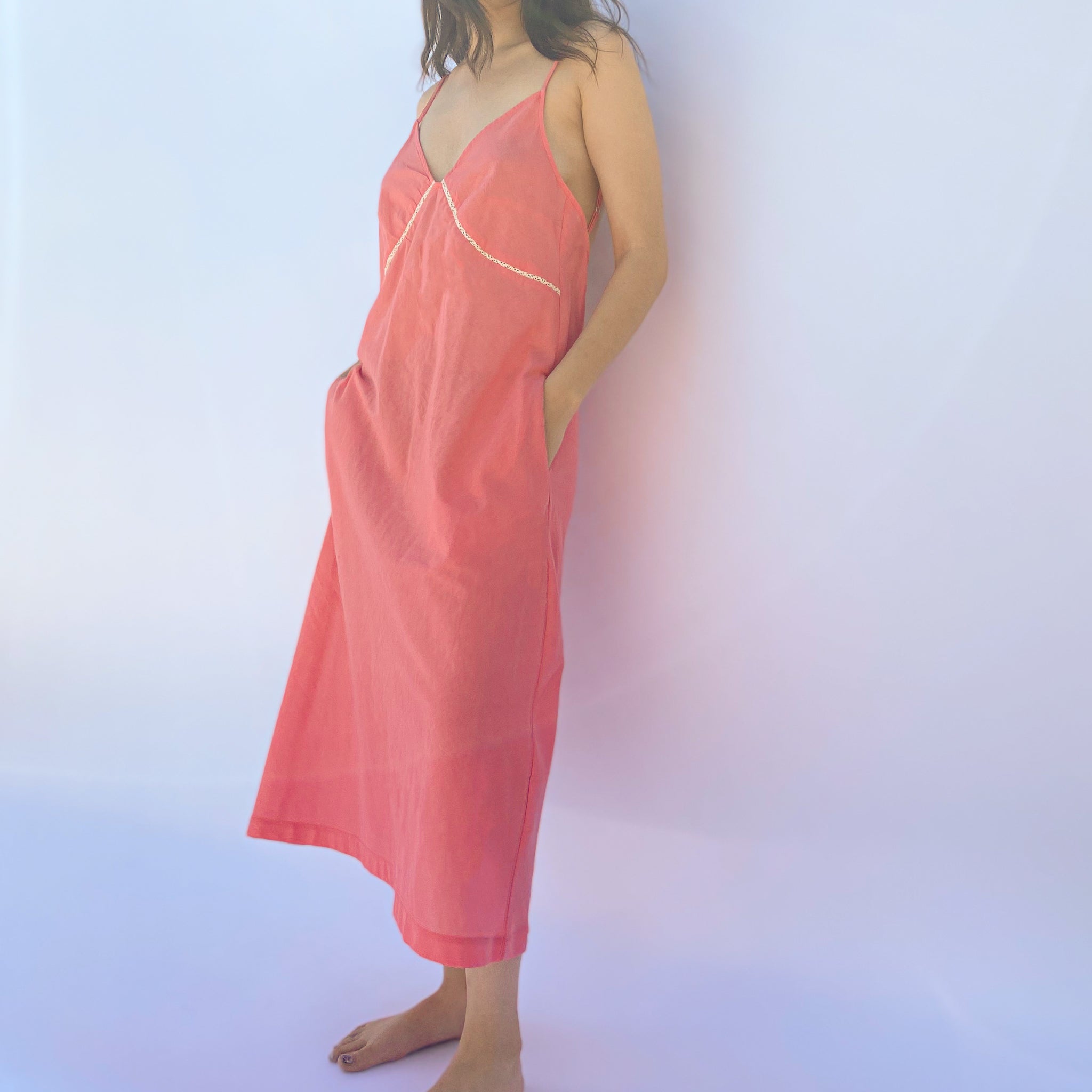 Penelope Cotton Slip Dress In Coral